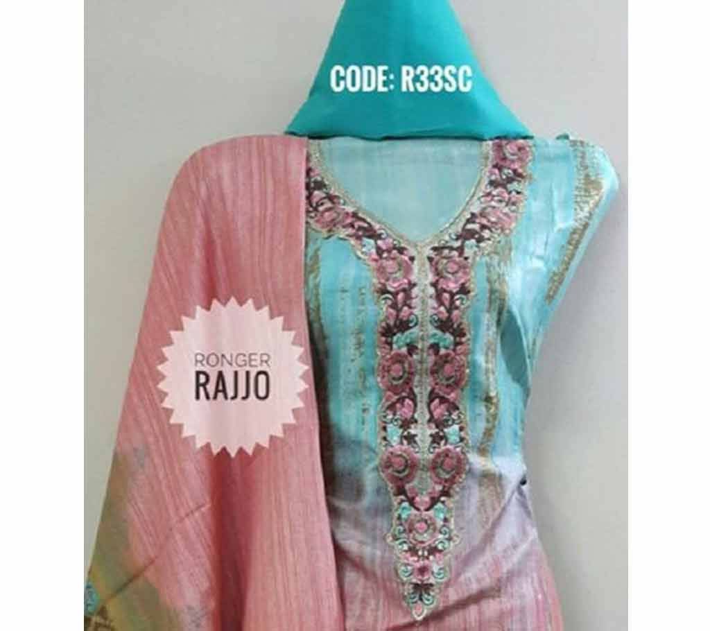 Unstitched Cotton Three Piece- Sky Blue 