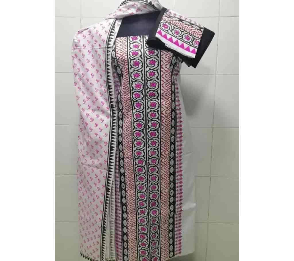 Unstitched Print Cotton Three Piece- Mix Color