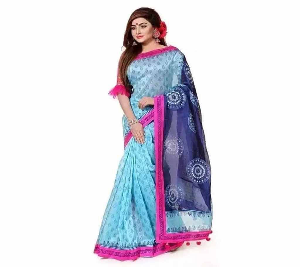 Digital Printed Half Silk Saree with Blouse Piece For Women-15