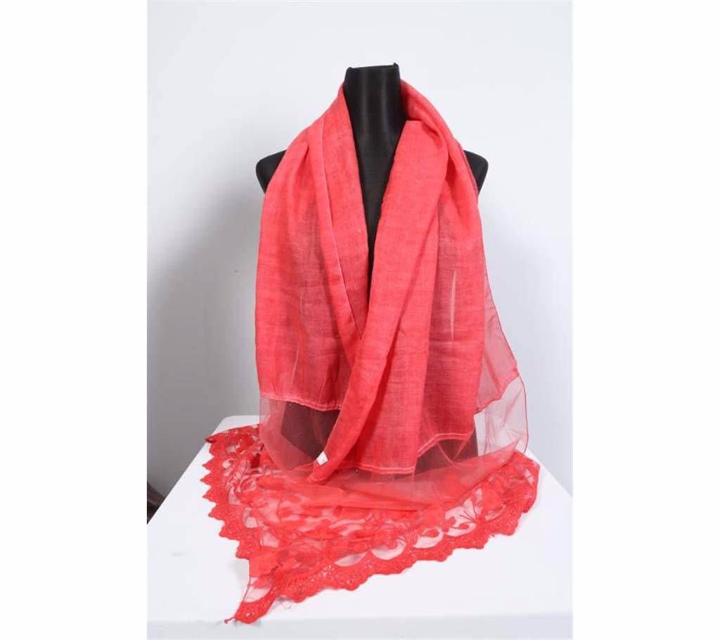 Red Cotton With Net Hijab