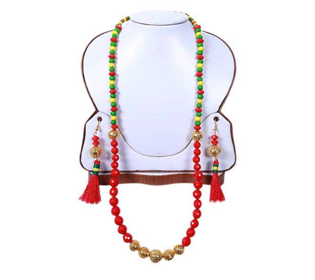 Red and yellow beads setting change with earrrings
