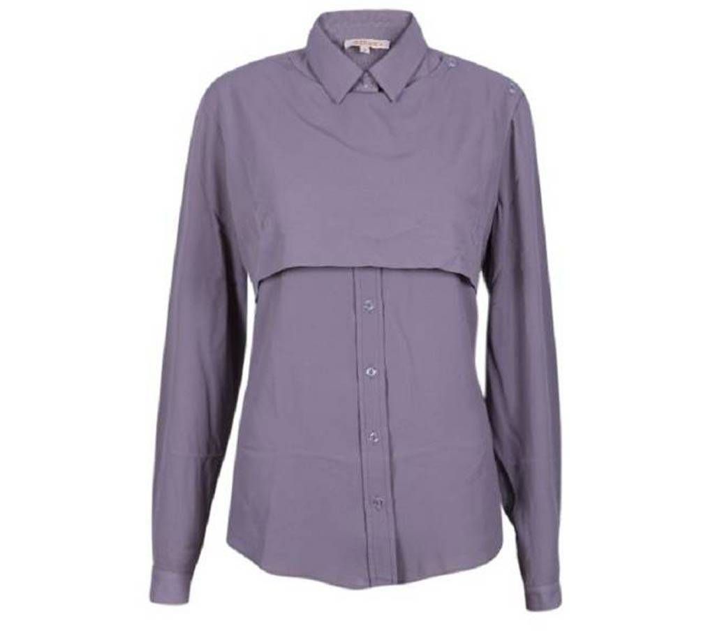 Dark Gray China Georgette Casual Long Sleeves Shir