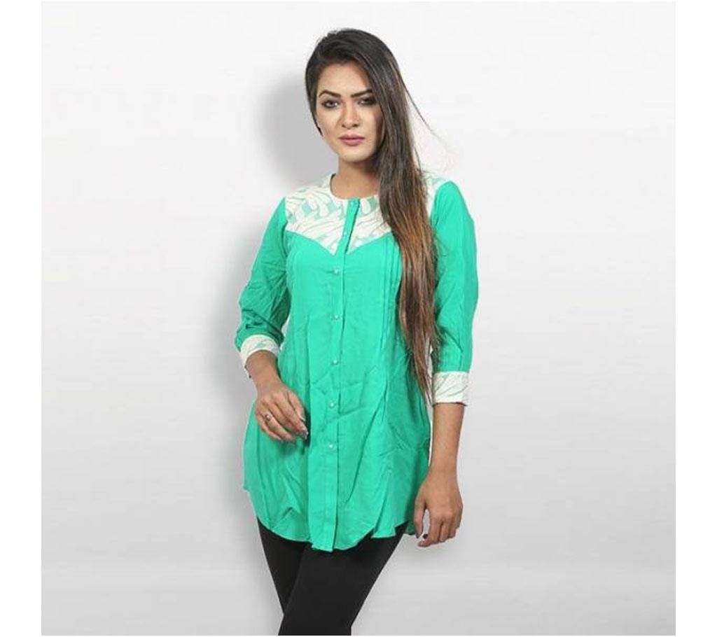 Aqua Linen Short Sleeve Tops For Women