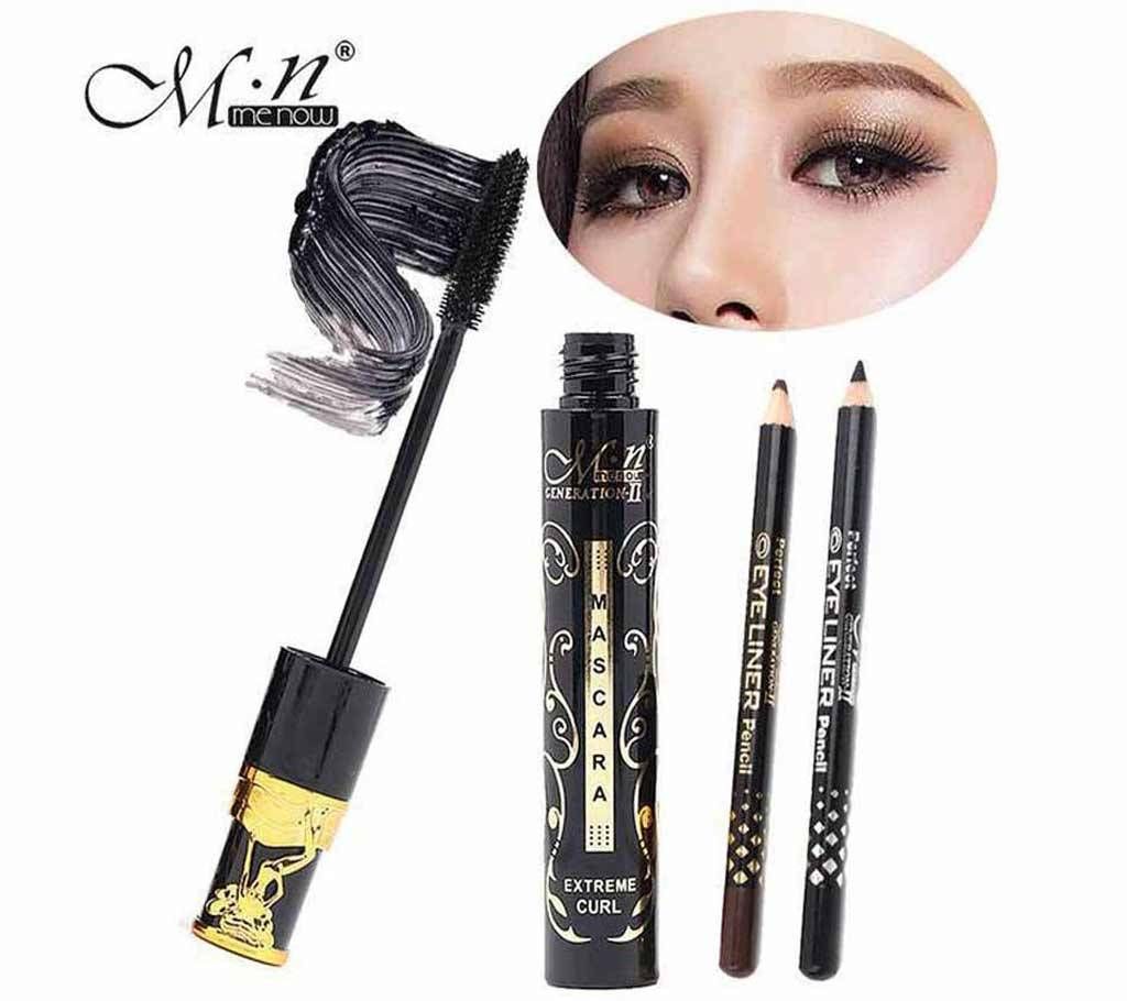M.n Menow Brand Waterproof Curl Mascara With Silicone Brush with Eyebrow Pencil, Eyeliner Pencil Eyes Makeup Set China
