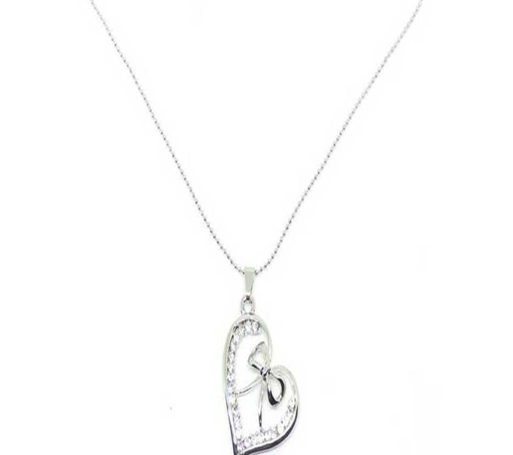 Love Shape Silver Color White Stone Pendant - EC12