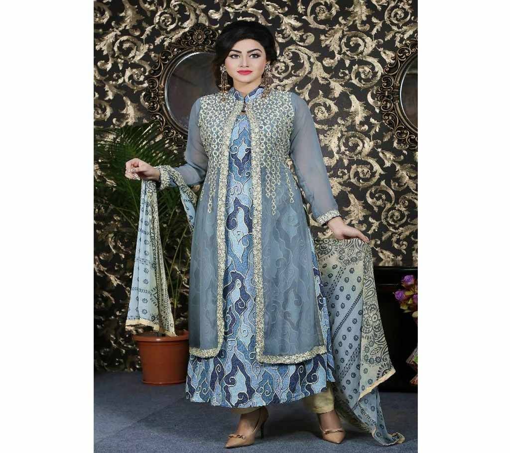 readymade georgette koti inside linen 3 peach