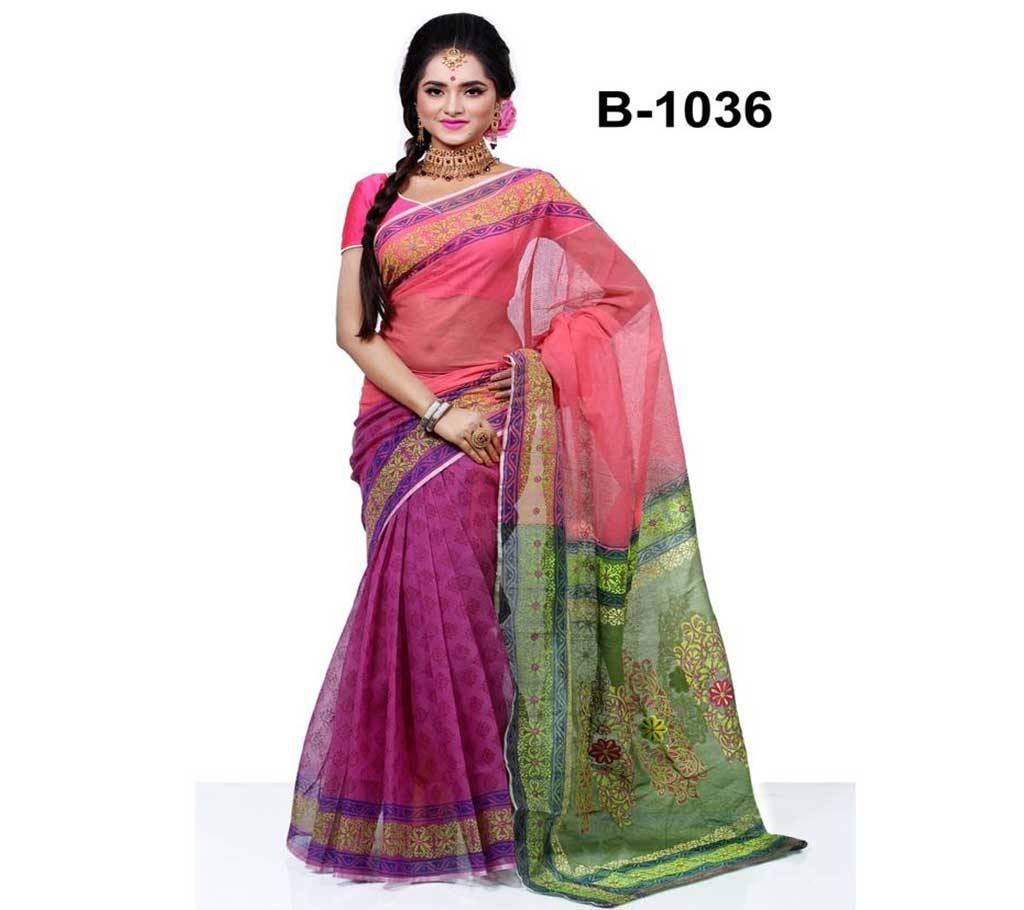 Pure Muslin Silk With Hand Block & Hand Embroidery Saree