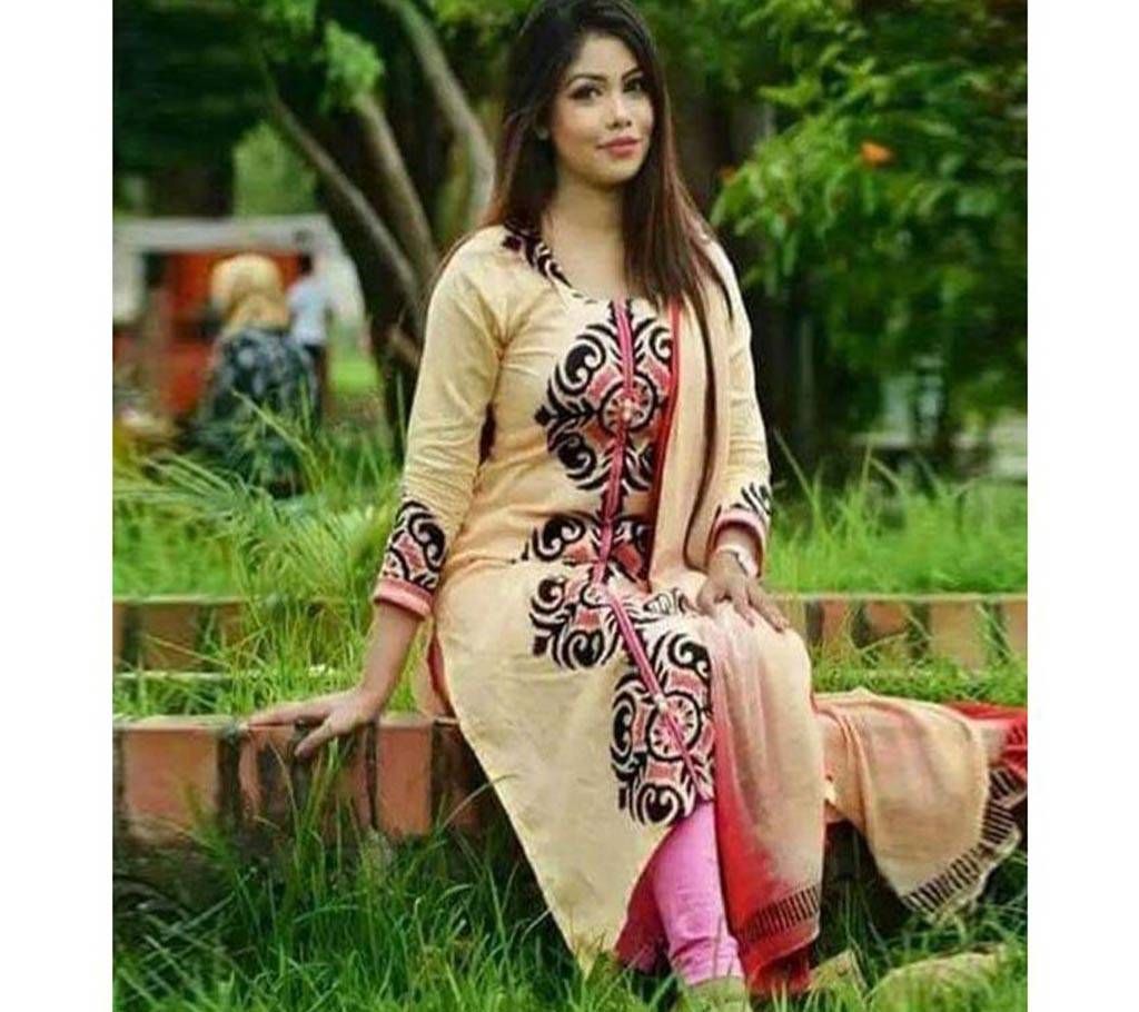 Unstitched Block Printed Cotton Salwar Kameez For Women