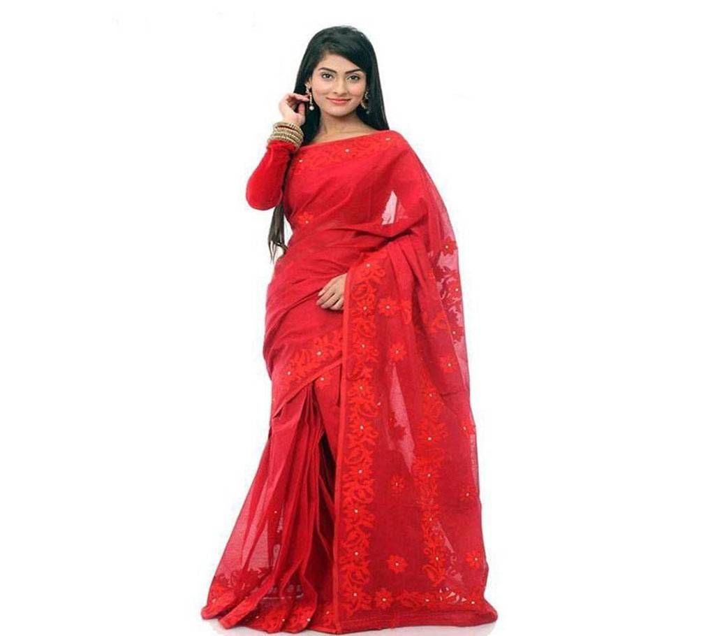 Pure Muslin Silk Embroidery Red Saare