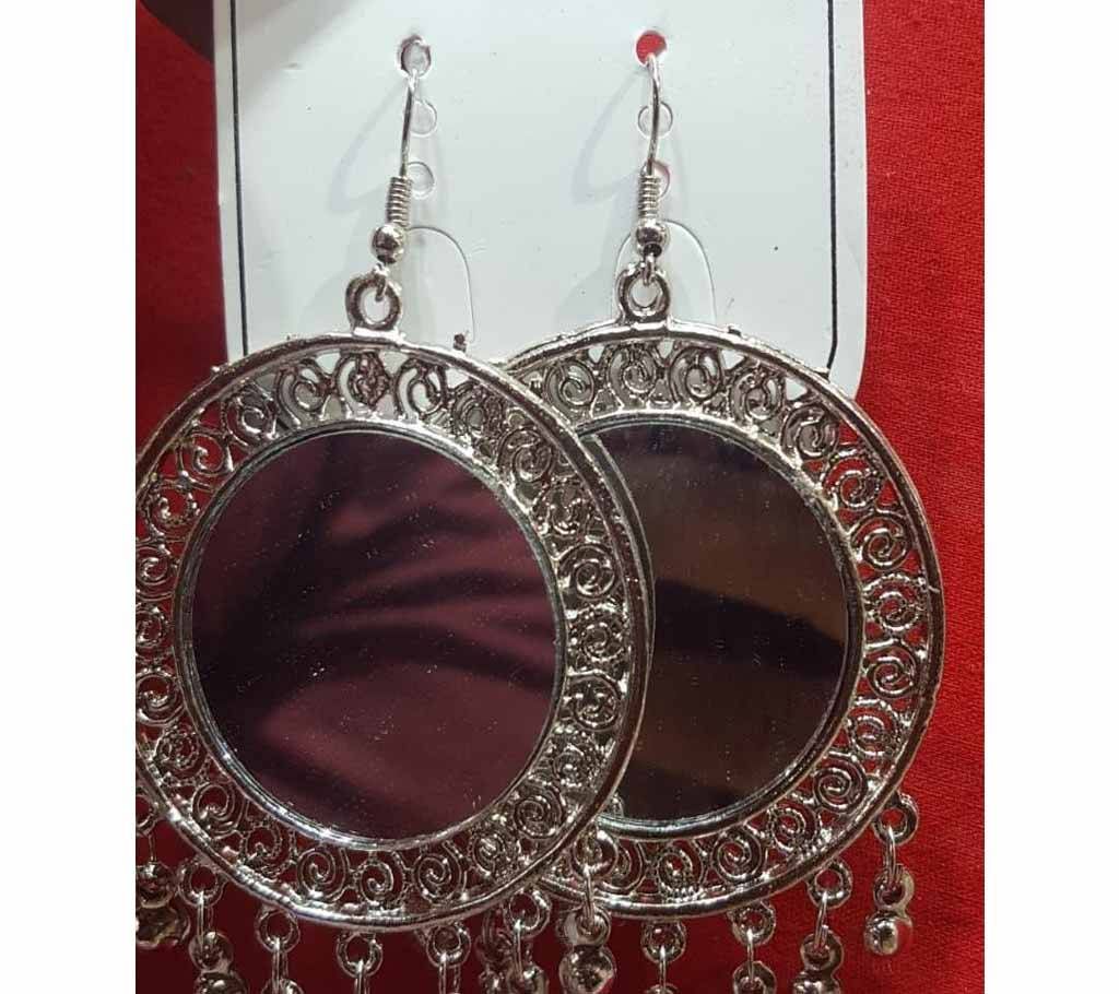 Silver Single Mirror with Jhumka Ear ring