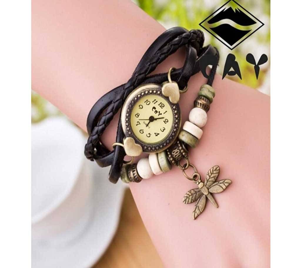 Woman Bracelet Hand Ring Wrist Watch-Coffee