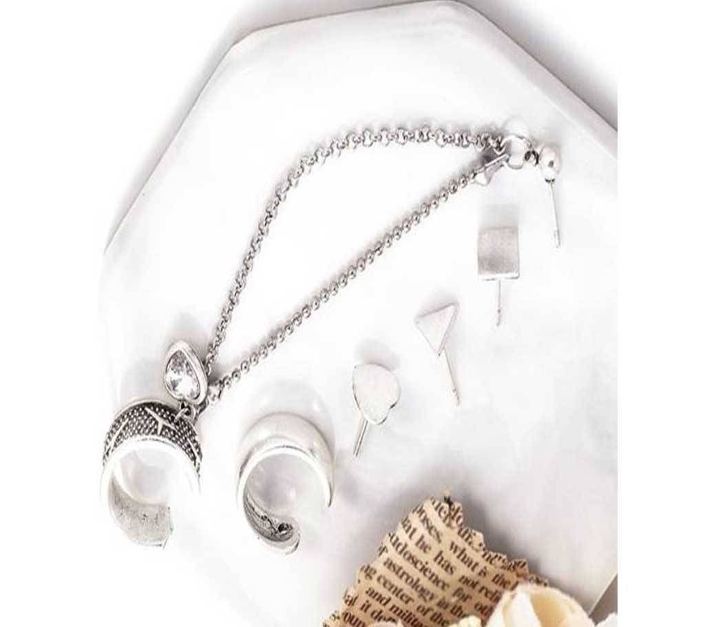 5pcs/set Bohemian Geometric Shape Studs Earrings Set  (Silver Color)