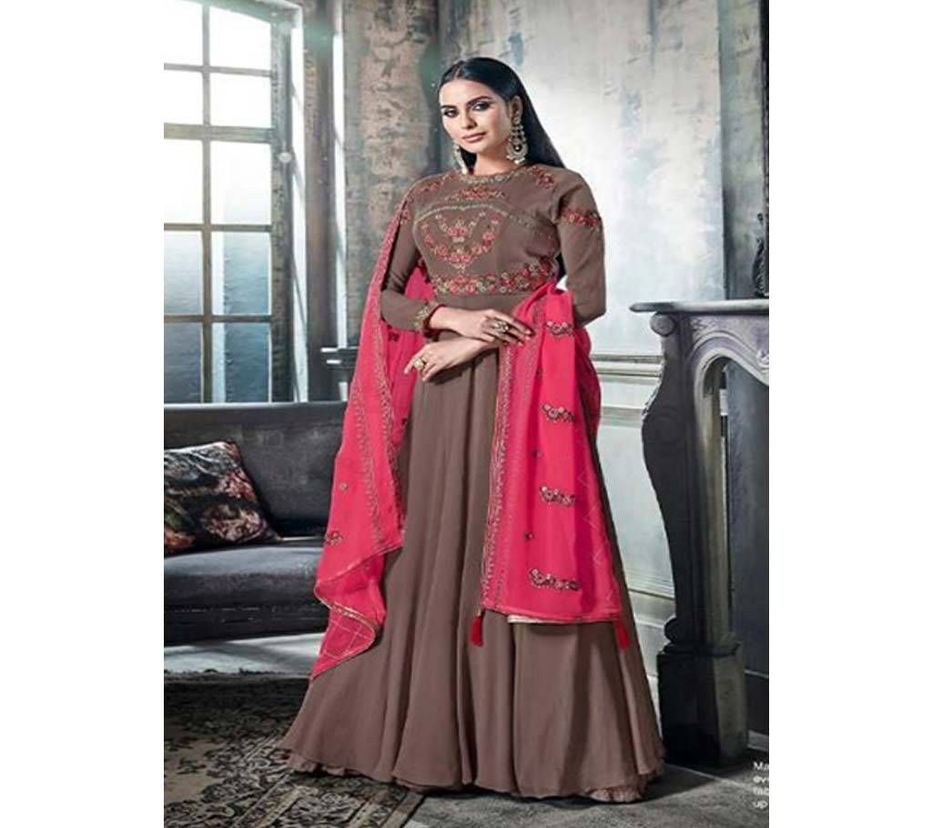 Hansa Husna Libas - Coffee Semi Stitched GEORGETTE Long Suit