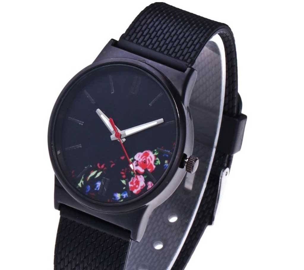 Fashion Casual Women Watches Silicone Tape Semi Flower