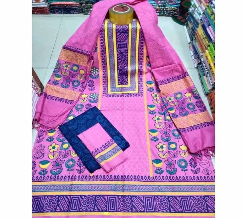 Unstitched Cotton Block Print Embroidery Three Piece