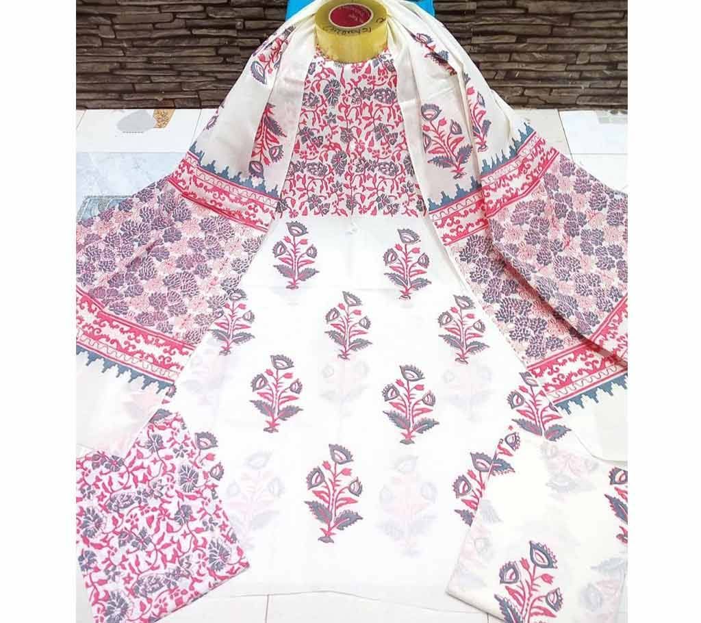 Deshi Cotton Unstitched Screen Printed 3Pcs - C17 - MHG