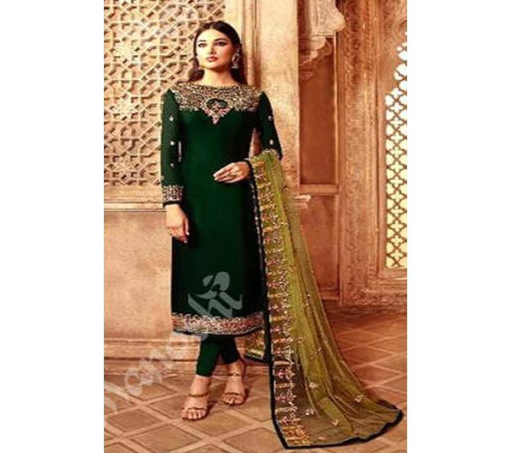 Indian Unstitched Georgette 3Pcs For Women Deep Green Color
