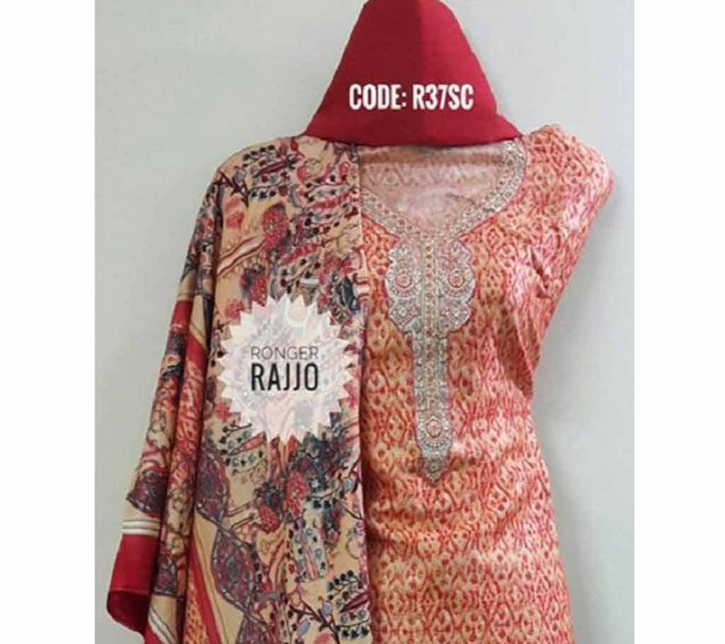Unstitched Cotton Three Piece- Mix Colro 