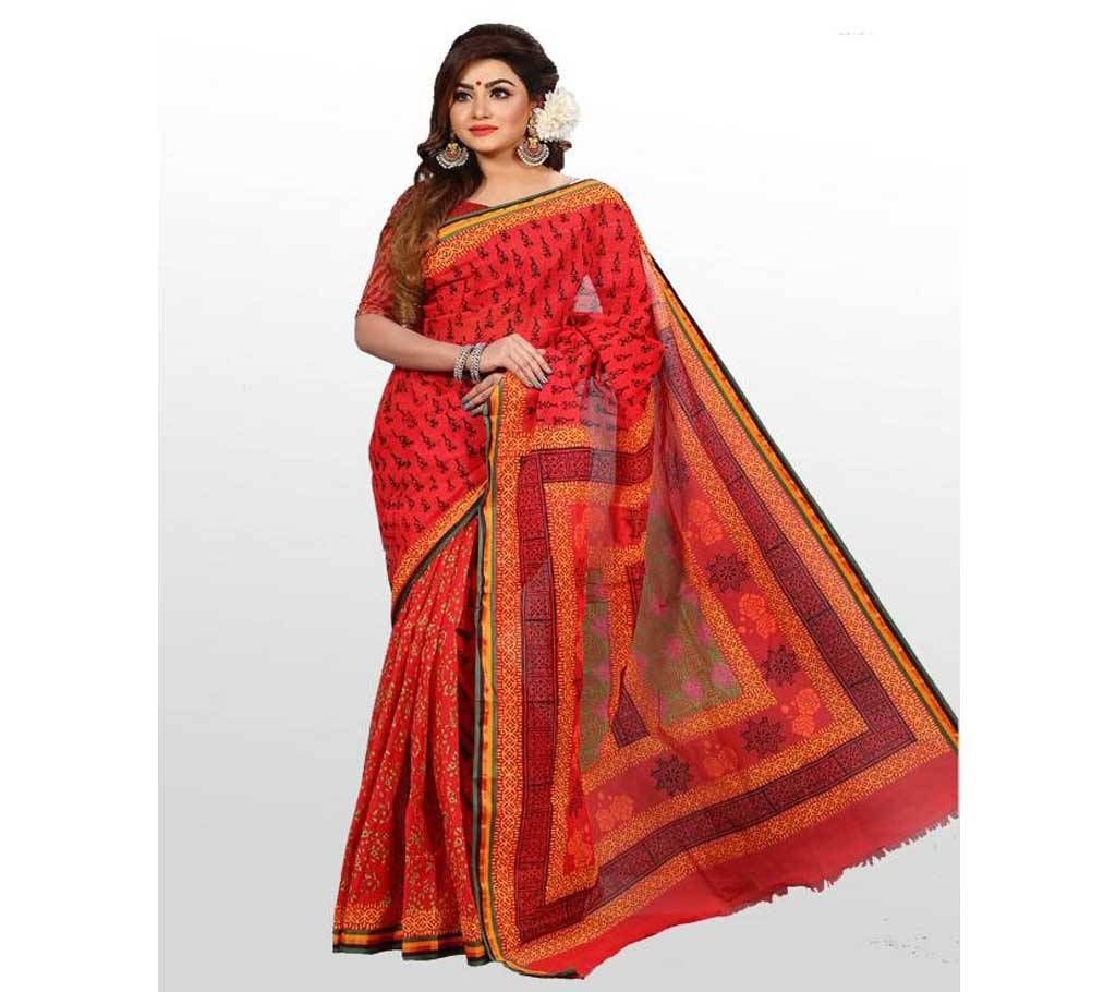 Cotton Saree With Special Block Printed  13 Hat With Blouse