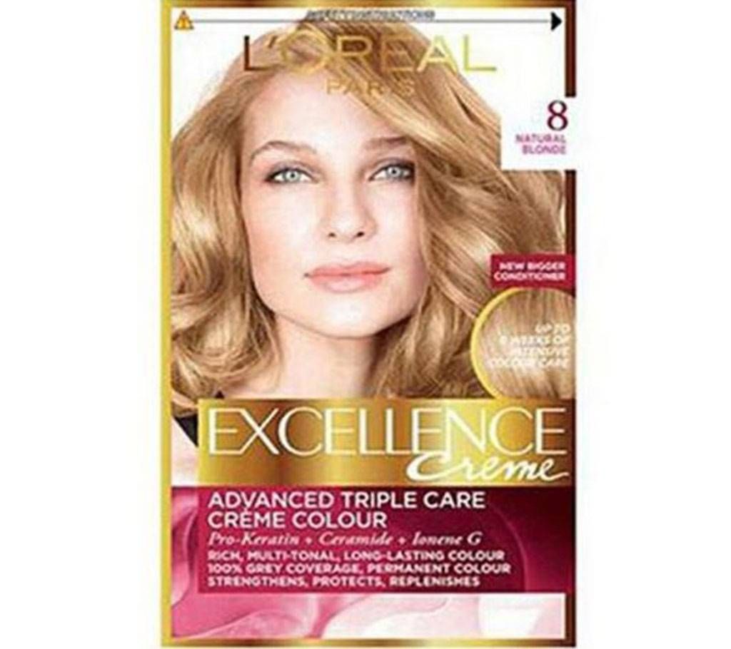 Original LOreal paris 8 Blonde excellence creme Advanced triple protection creme color- 8.22 Oz-France