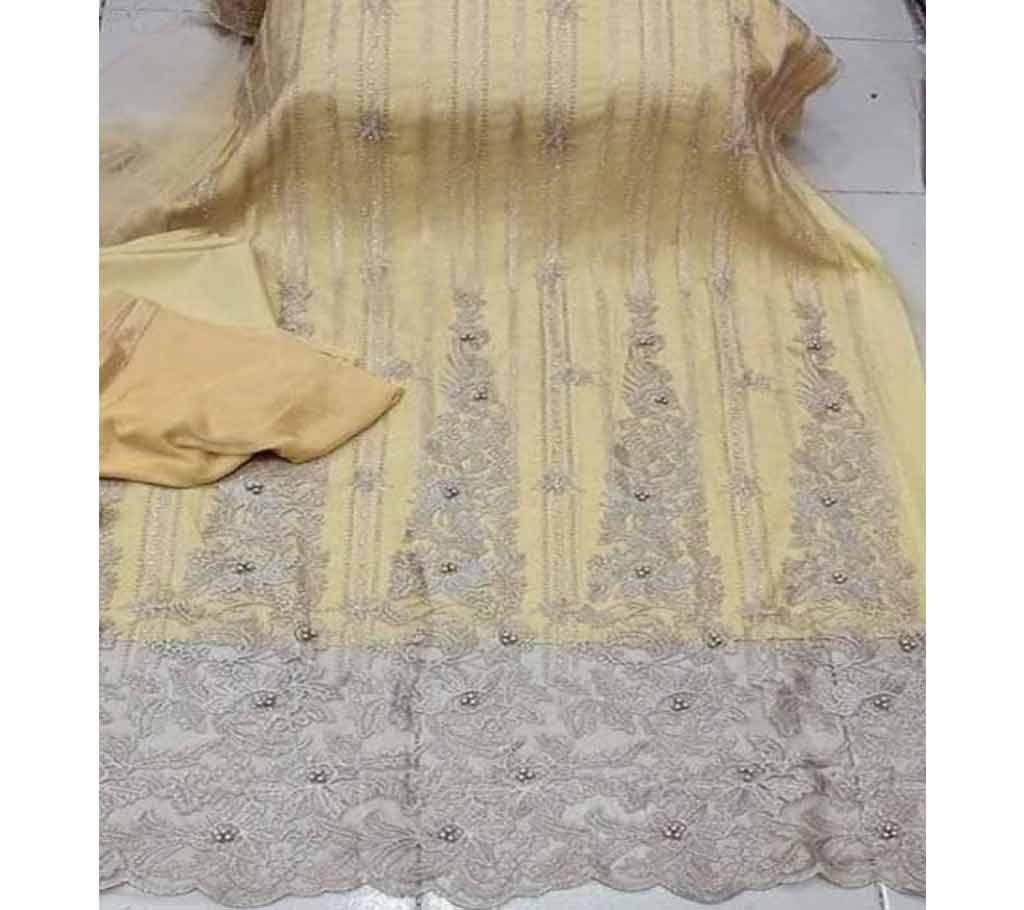 Unstitched Fabric Embroidered Cotton Net Unstitched 3 Piece(With inner)-1