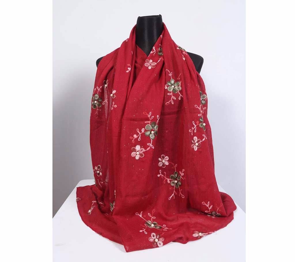 Maroon Cotton Embroidery Hijab