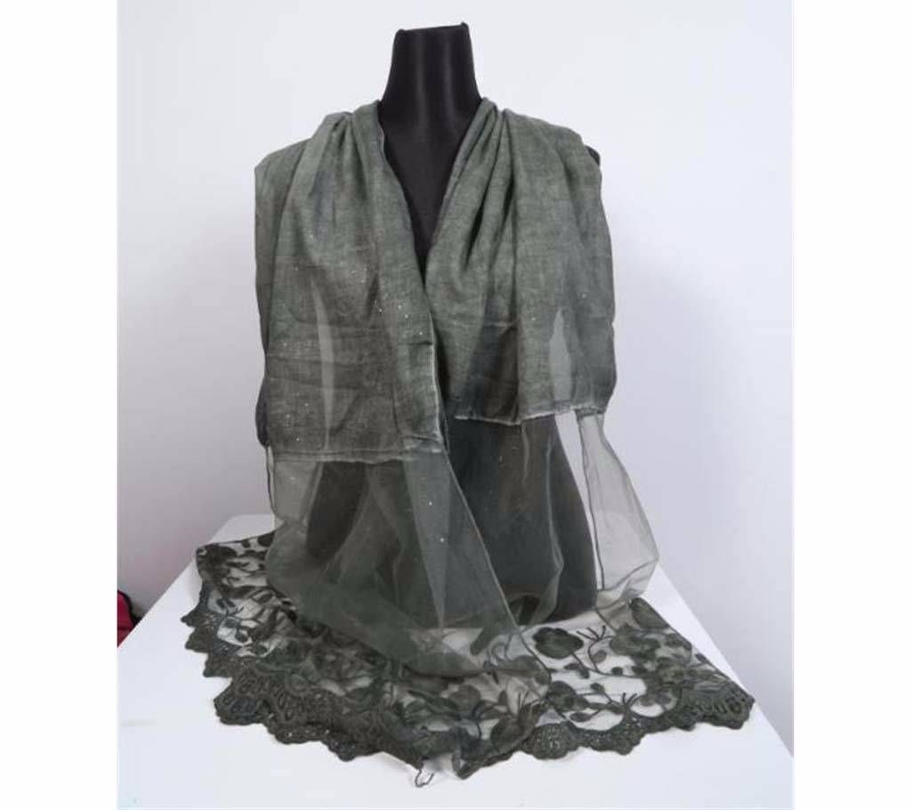 Deep Green Cotton With Net Hijab