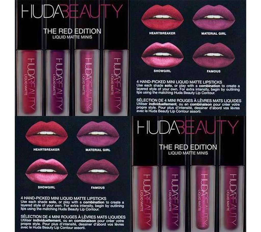 Huda Beauty RED Edition Liquid Matte Lipstick -4 pcs