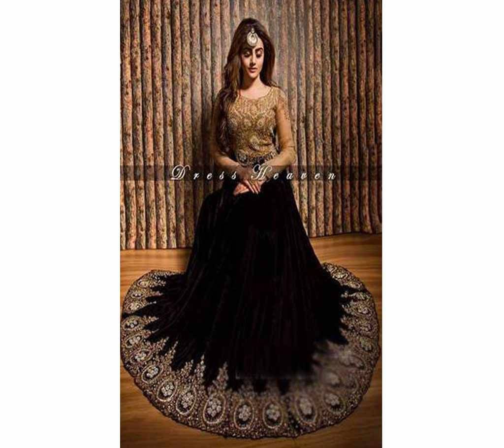 Unstitched Georgette Embroidered Long Party Suit - Copy