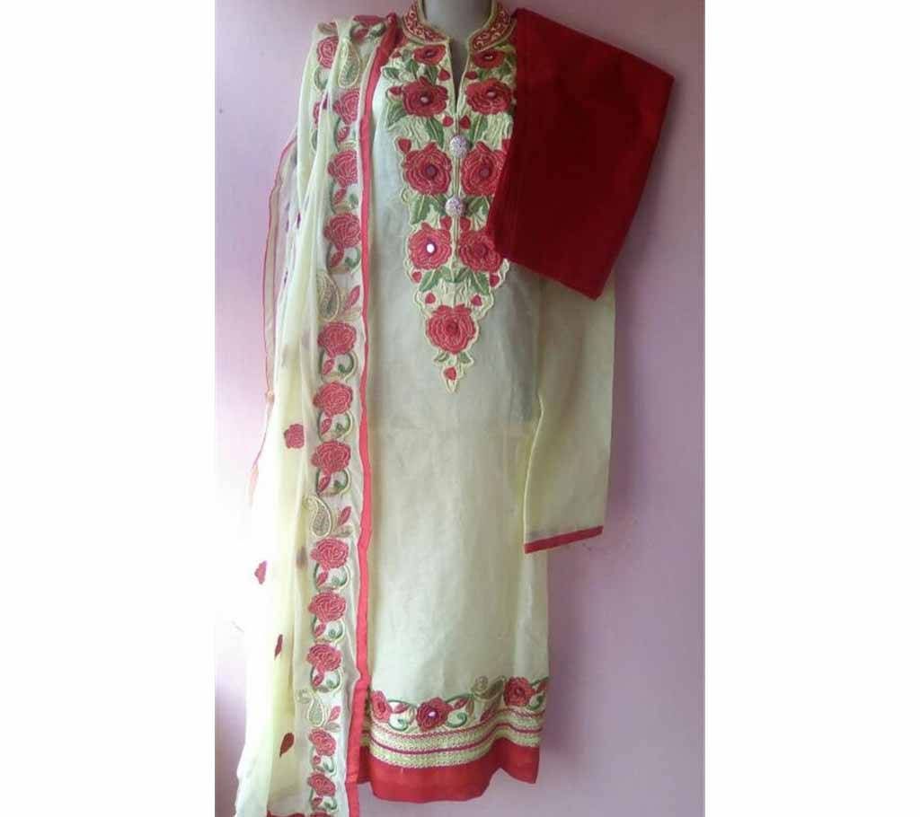 Unstitched Embroidery Design Cotton Three Piece