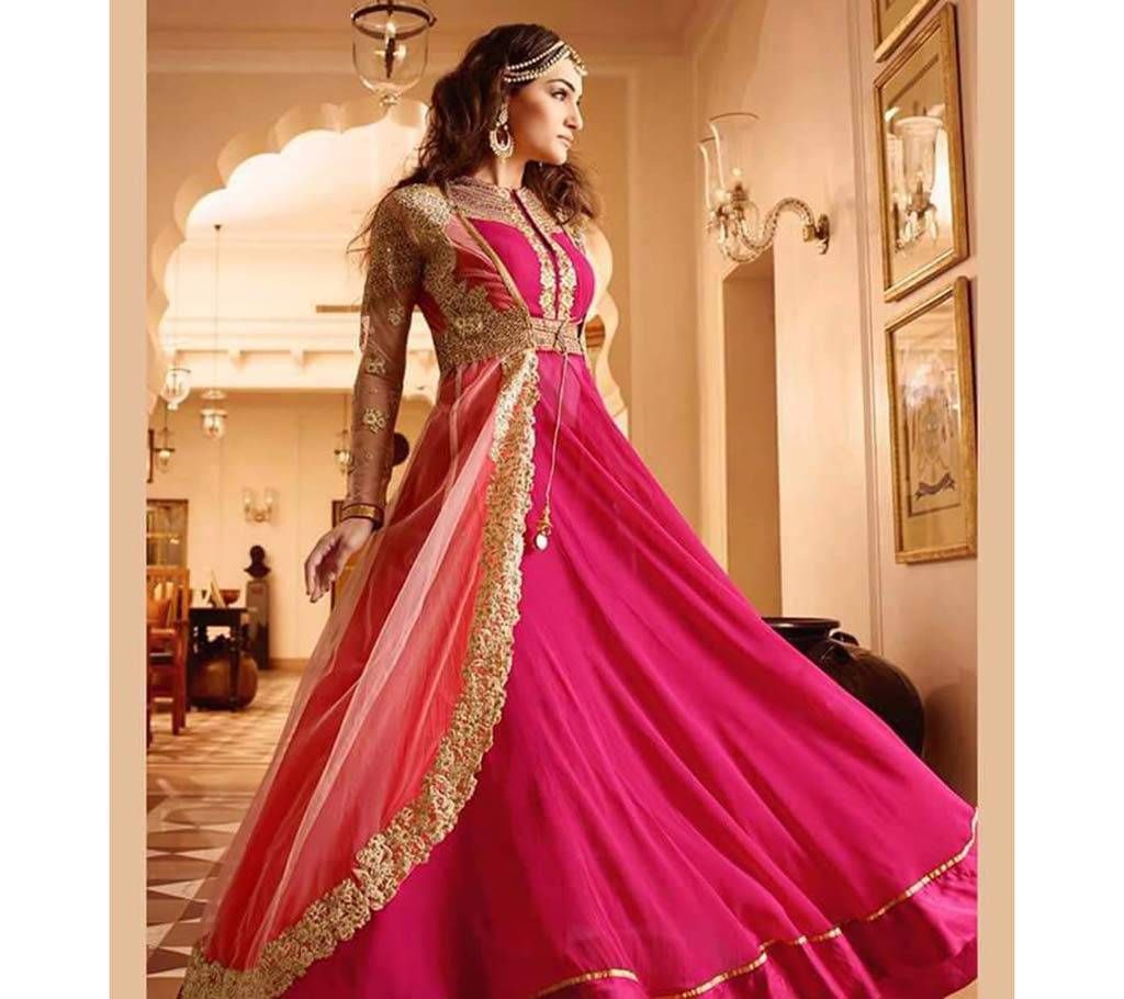 Semi Stitched Embroidery Long Party Dress - Copy