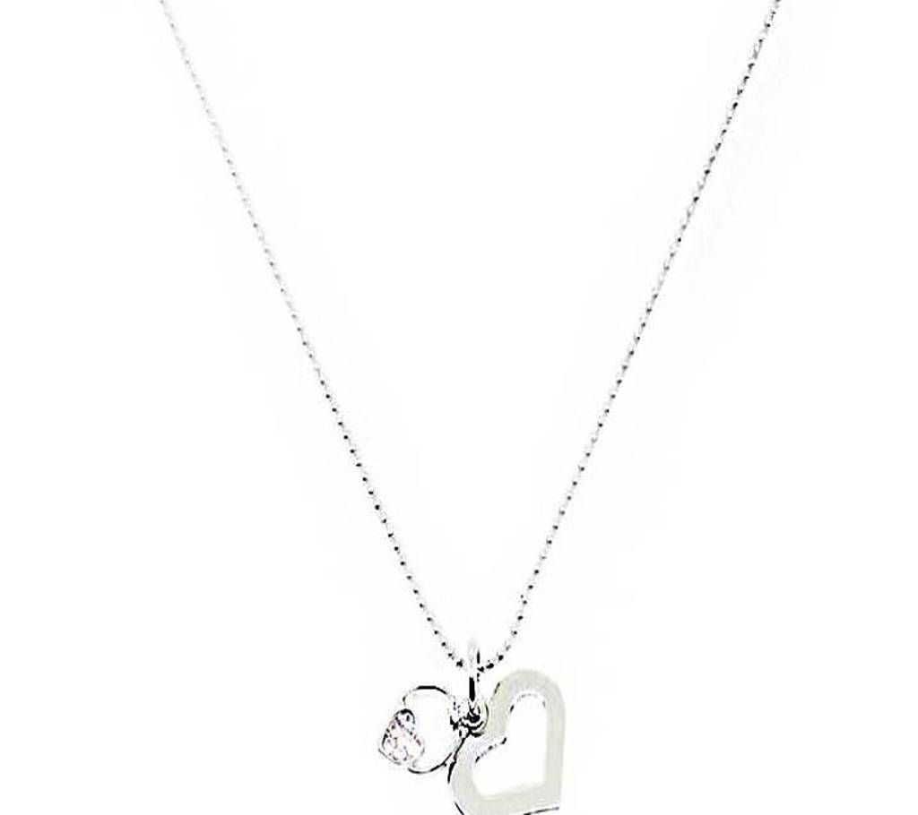 Love Shape Silver Color White Stone Pendant - EC10