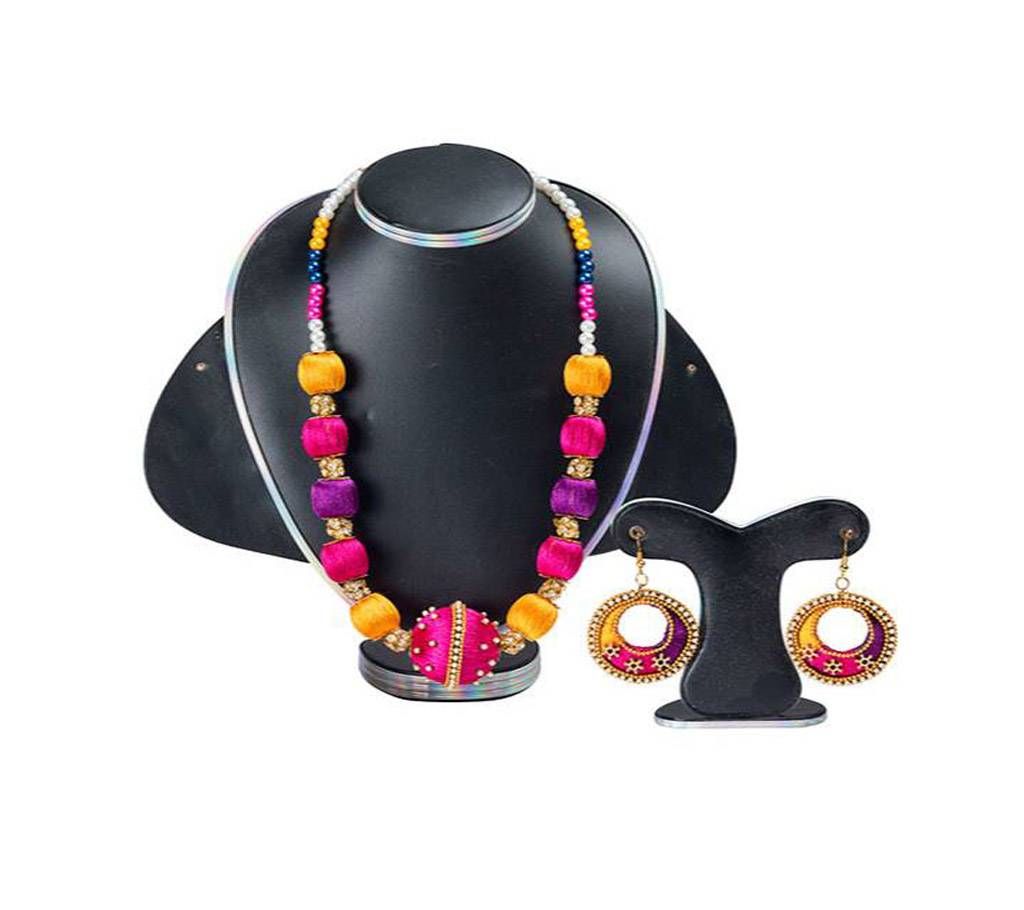 Multi Color Silk Thread Necklace & Earring