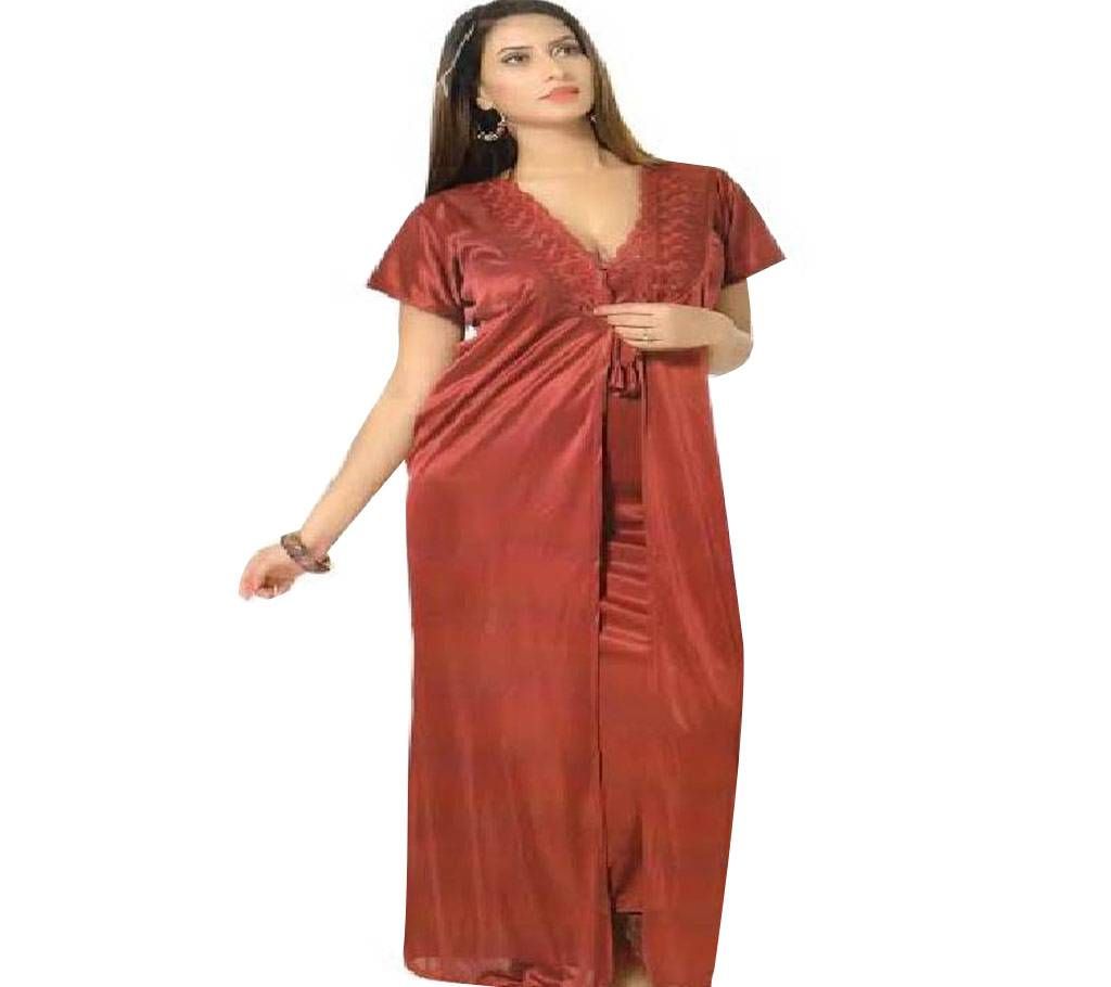 Salmon Night Dress For Ladies - Maroon (2 Part)