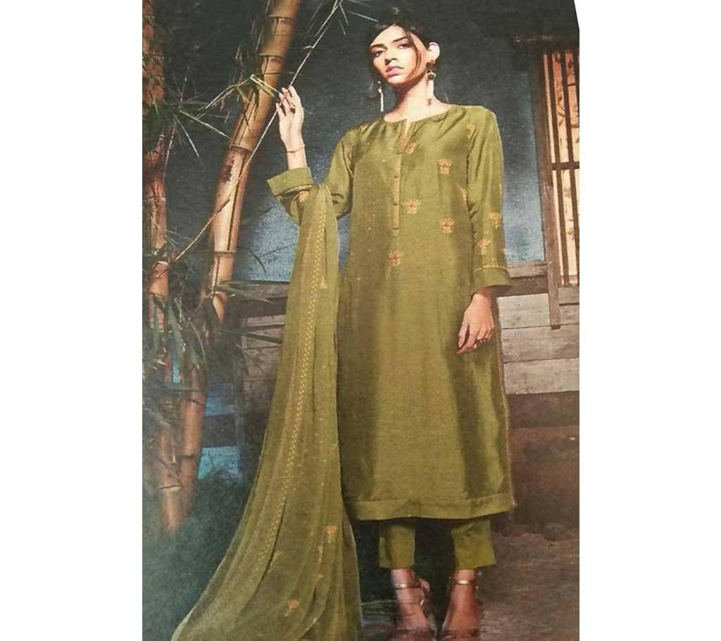 TRISHA Unstitched Digital print Raw silk Three-piece