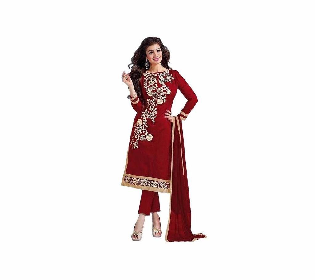 Maroon  Un-stitched Block Printed Cotton Shalwar Kameez (Replica)