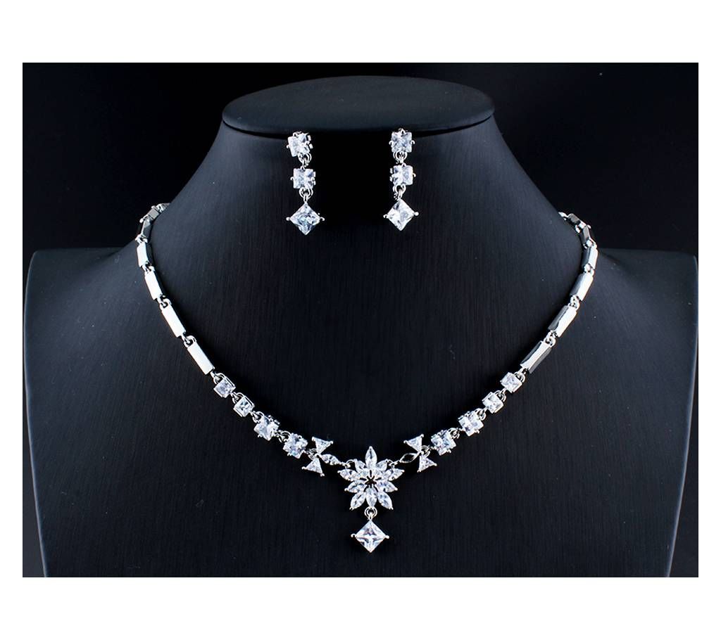Cubic Zirconia Necklace Earrings Set