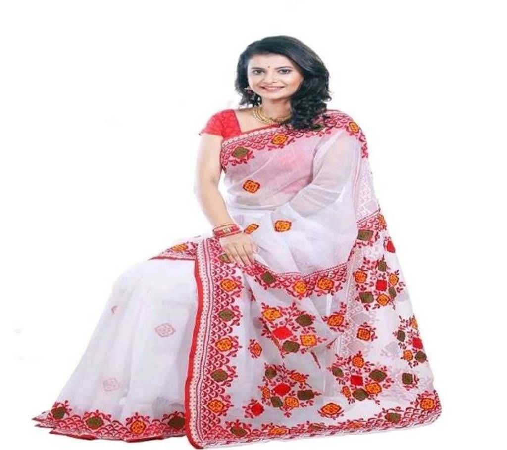 White muslin silk sari