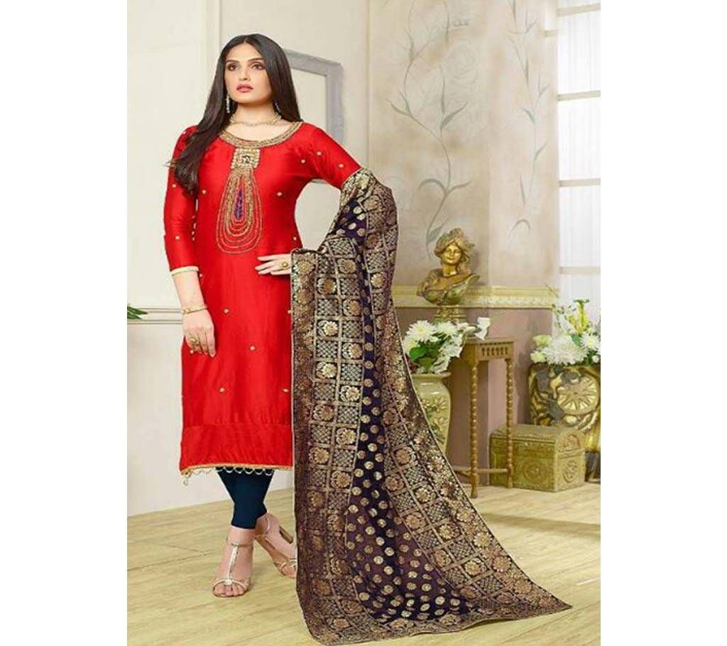 Your choice Mehamdi Salwar Suit Red with Black Orna 2833 Unstitched Three Piece - Copy
