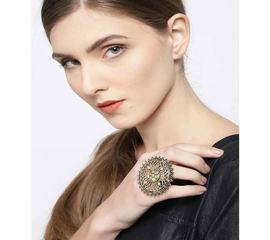 Women Antique Gold-Toned Tribal Adjustable Oversized Ring