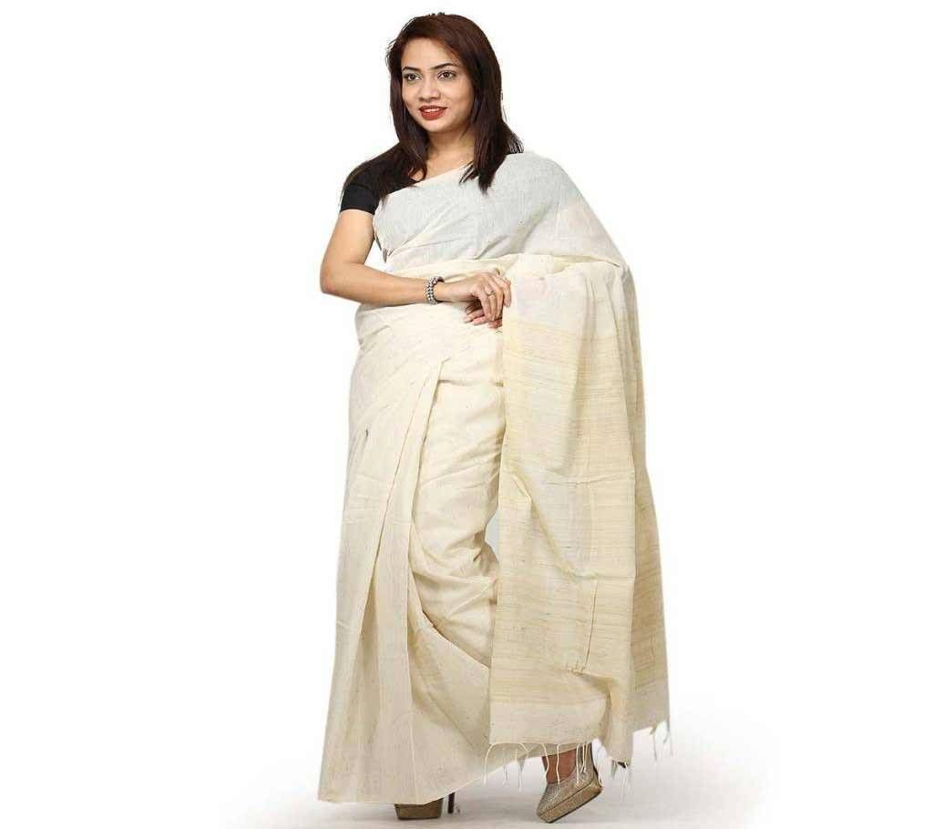 Off white endi cotton kora saree