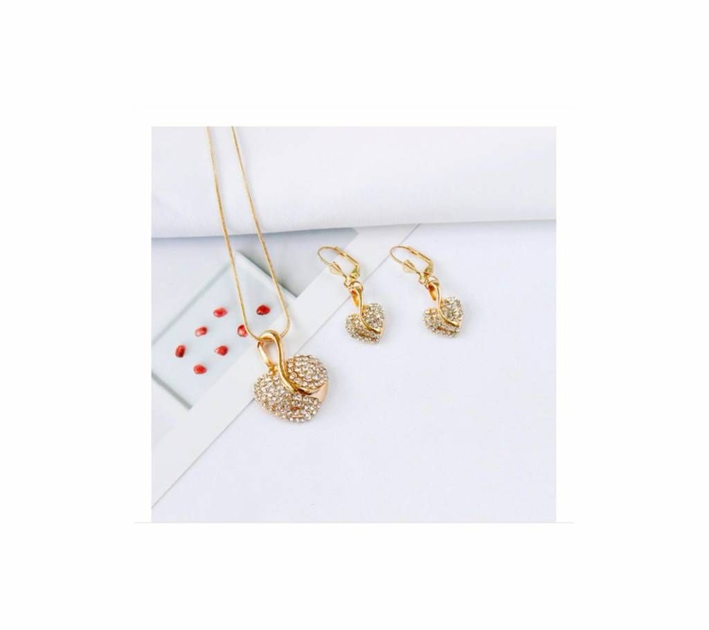 Crystal Love Heart Pendant Necklace & Earrings For Women