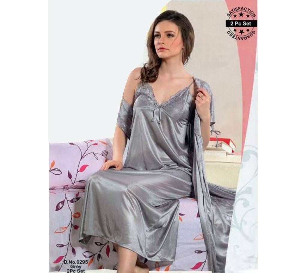 Fashionable Two Part Nighty-6295 Gray