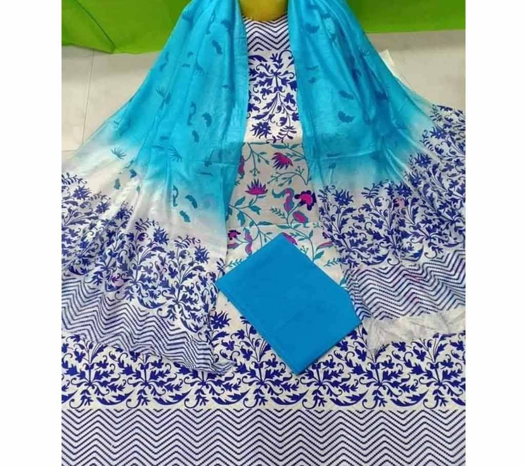 Deshi Cotton Unstitched Joypuri Screen Printed 3Pcs - H26 - MHG