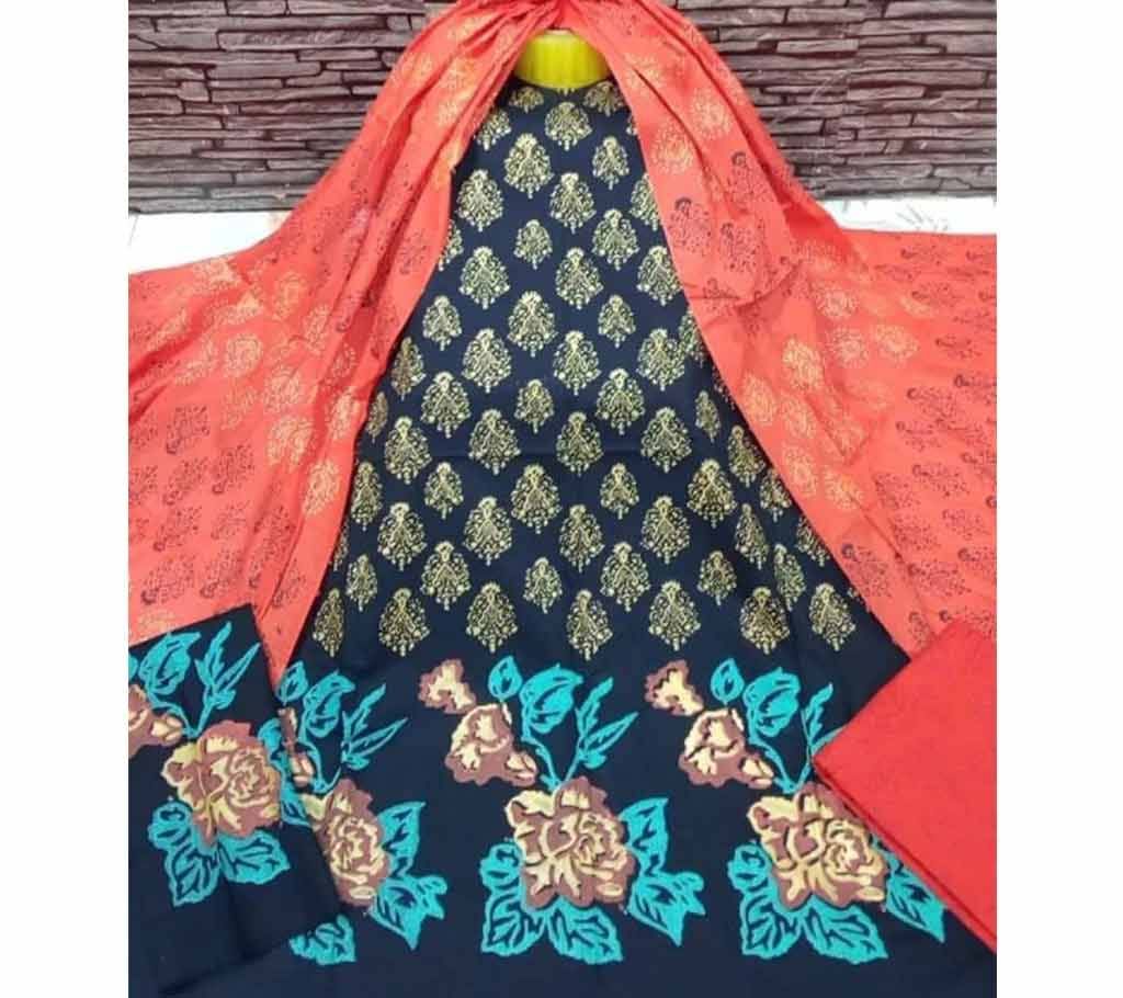 Deshi Cotton Unstitched Screen Printed 3Pcs - C3 - MHG