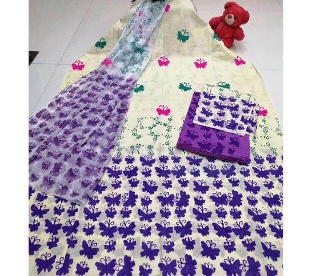 Unstitched Blocked Cotton 3Pcs - 044 - SLF