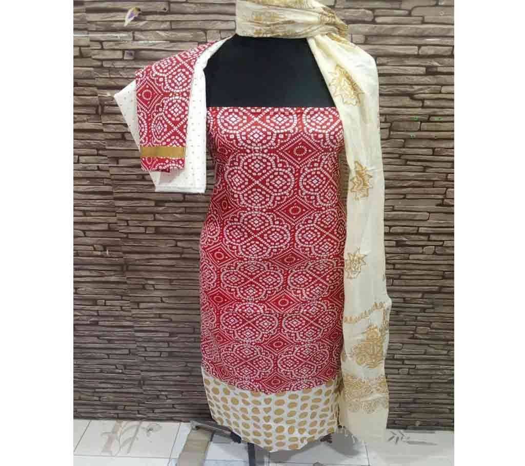 Cotton Unstitched Screen Printed 3Pcs - C52 - MHG