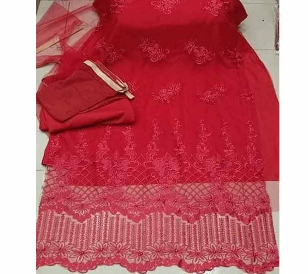 Unstitched Fabric Embroidered Cotton Net Unstitched 3 Piece(With inner)-2