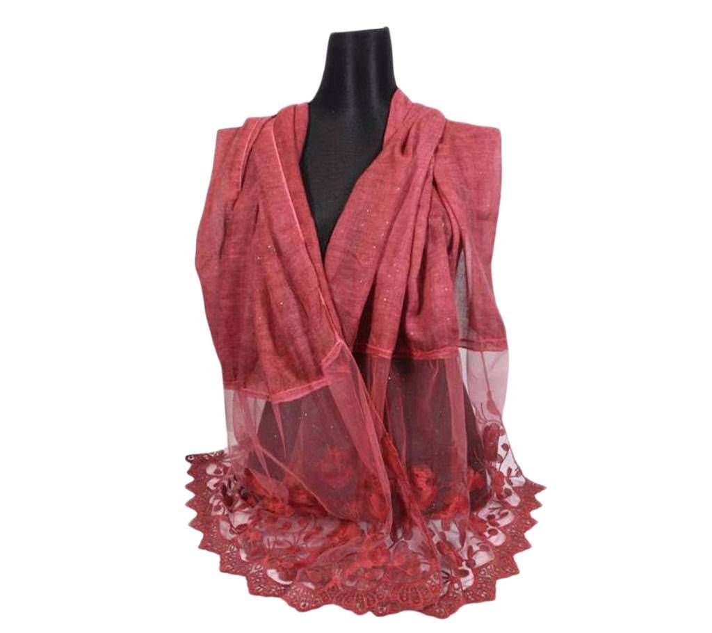 Maroon Color Cotton With Net Hijab