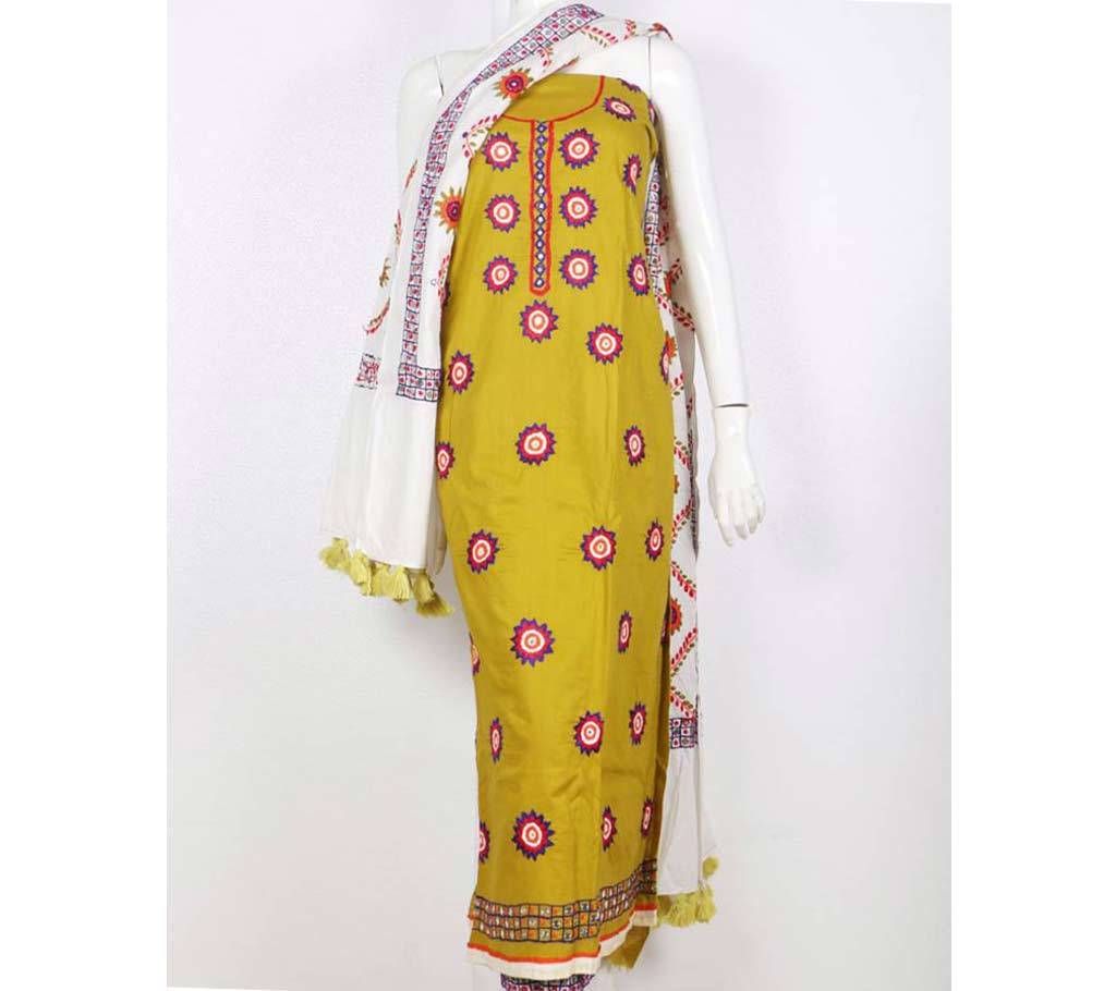 Unstitched cotton hand work salwar kameez 